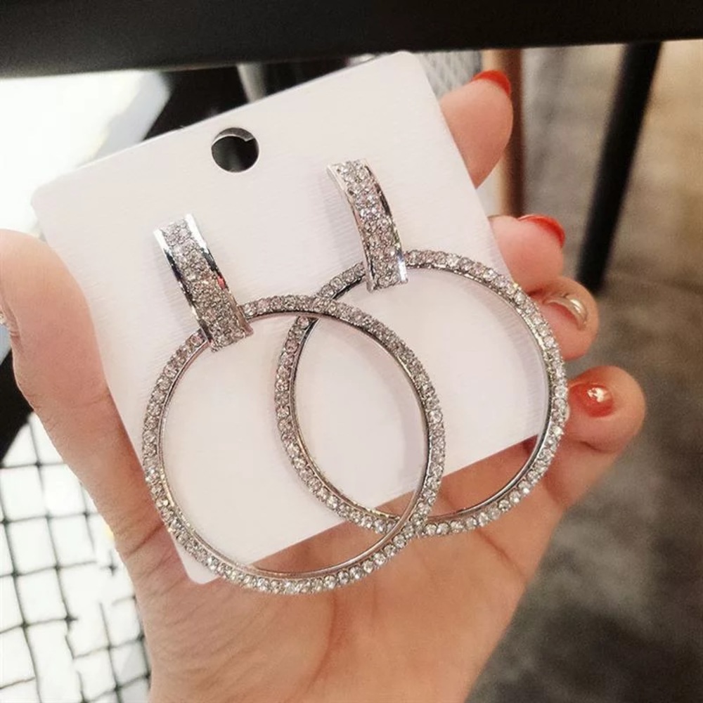 2 pair of hoop drop oversized round earrings - Picture 5 of 5